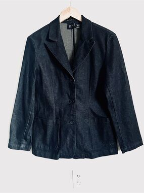 Gap PRO Longline Denim Blazer - Structured Navy Blue Office Jacket - Size M EUC